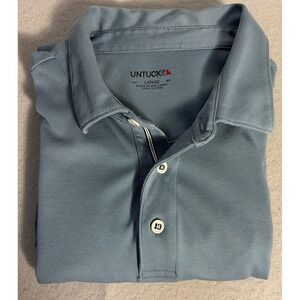 Untuckit Polo Shirt Mens L Baby Blue Damaschino Long Sleeve Coastal Preppy
